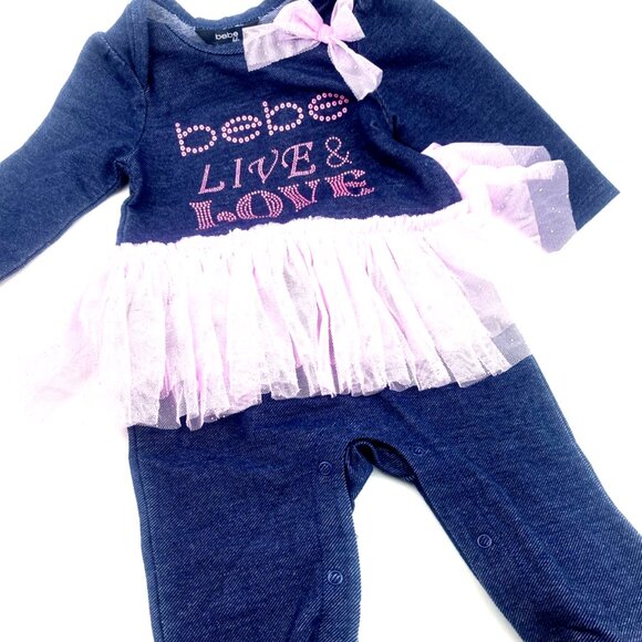 Baby Girl One Piece Size 6/9m Bebe Live Love Ruffle Lace Snap Footed Feet Infant - Picture 6 of 6